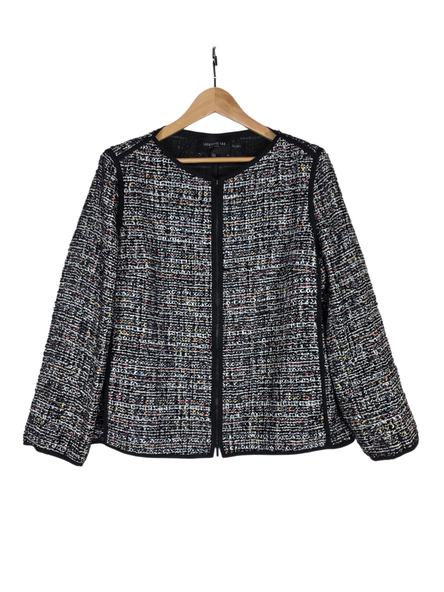 Lafayette 148 New York Black Multicolor Tweed Zipper Closure Front Blazer